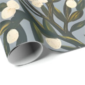 Blumenmuster auf staubigem Blaugrau Hintergrund Geschenkpapier (Rolleneckpunkt)