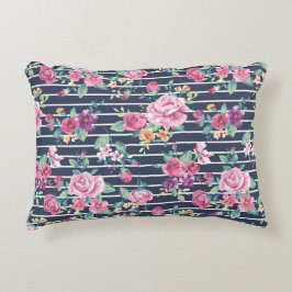 Blumenmuster auf Stripe-Rose Blattrosa Lila Dekokissen