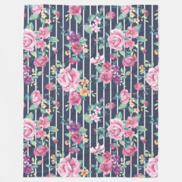Blumenmuster auf Stripe-Rose Blattrosa Lila Fleecedecke