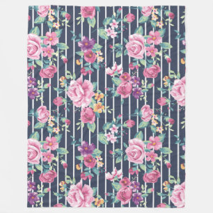 Blumenmuster auf Stripe-Rose Blattrosa Lila Fleecedecke