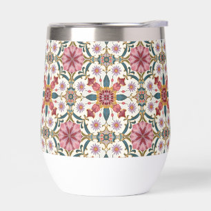 Blumenmuster aus Boho in Rot, Rosa und Aquamarin