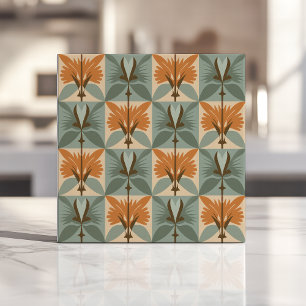 Blumenmuster aus dem Mittelalter in Orange und Bla Fliese