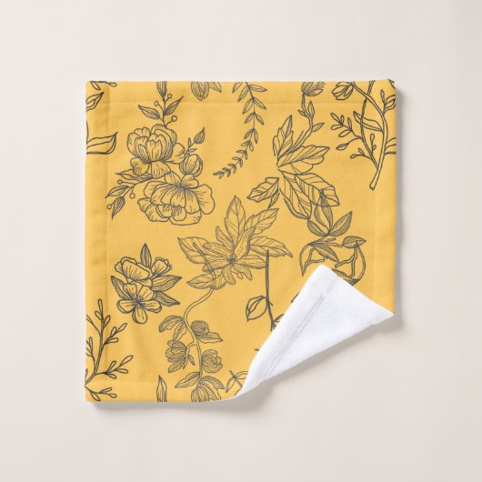 Blumenmuster aus gelbem Französisch Badhandtuch Set (Waschlappen)