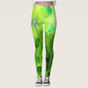 Blumenmuster aus grünem Wasser Leggings