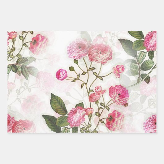 Blumenmuster aus rosa Blume und Rose Geschenkpapier Set (Vorderseite)