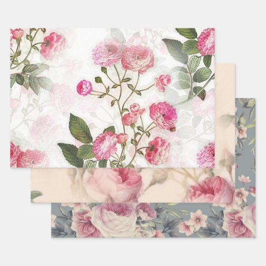 Blumenmuster aus rosa Blume und Rose Geschenkpapier Set (Set)