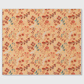 Blumenmuster aus rotem, blauer Pflanze auf braunem Geschenkpapier (Flach)