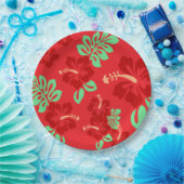 Blumenmuster aus rotem und grünem tropischem Hibis Pappteller (Party)