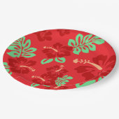 Blumenmuster aus rotem und grünem tropischem Hibis Pappteller (Schrägansicht)