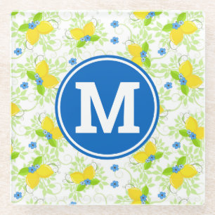 Blumenmuster aus weißem und gelbem Lemon Glasuntersetzer