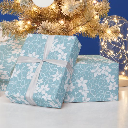 Blumenmuster | Azurblaue Blüten Geschenkpapier (Feiertage)