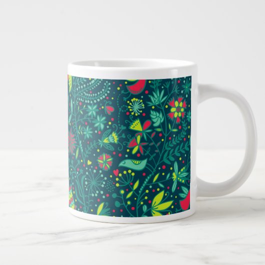 Blumenmuster bei Cartoon 2 Jumbo-Tasse (Rechts)