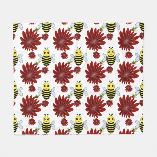 Blumenmuster Bienen  Fleecedecke (Vorderseite (Horizontal))