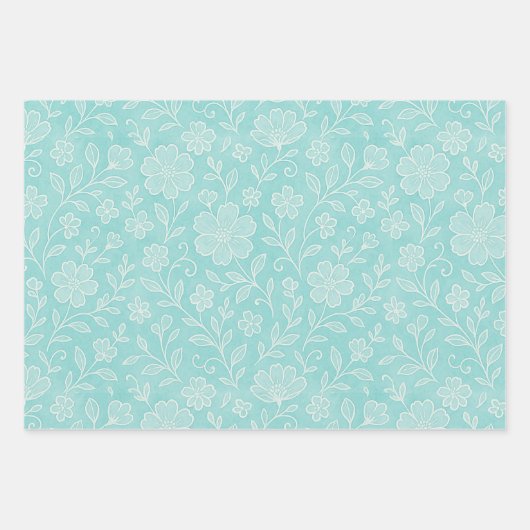 Blumenmuster Blätter Art Muster auf türkisblau-gel (Vorderseite)