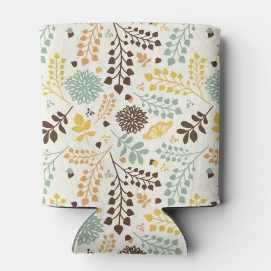 Blumenmuster: Blätter, Blume und Schmetterling Dosenkühler (Rückseite)