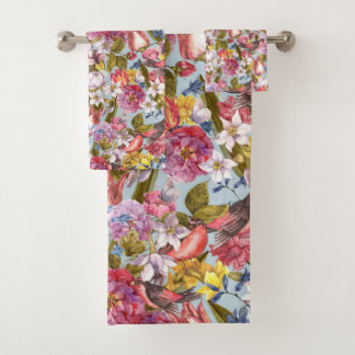 Blumenmuster Blätter Vögel Schmetterlinge Peony Badhandtuch Set