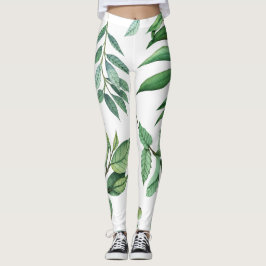 Blumenmuster Blätter Weiße Grüne Mädchen Leggings