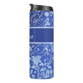 Blumenmuster blau, hellblau thermosbecher (Nach rechts gedreht)