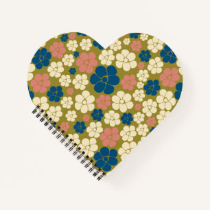Blumenmuster - Blau, Olivgrün, Rosa und Creme Notizblock