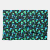 Blumenmuster blau und aquamarin geschirrtuch (Horizontal)
