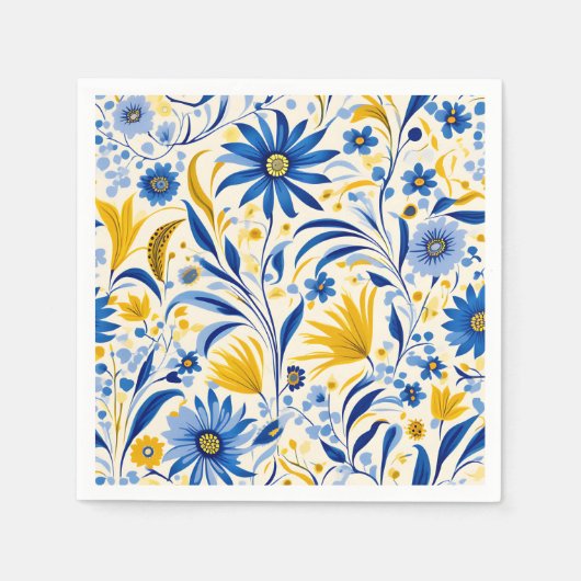 Blumenmuster Blau und Gelb Blätter Muster Serviette (Vorderseite)