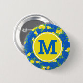 Blumenmuster Blau und Gelb Lemons Blumenmuster Button (Vorne & Hinten)