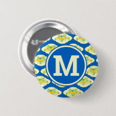 Blumenmuster Blau und Gelb Lemons Blumenmuster Button (Vorne & Hinten)