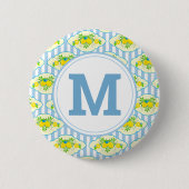 Blumenmuster Blau und Gelb Lemons Blumenmuster Button (Vorderseite)