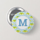 Blumenmuster Blau und Gelb Lemons Blumenmuster Button (Vorne & Hinten)