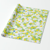 Blumenmuster Blau und Gelb Lemons Blumenmuster Geschenkpapier (Ungerollt)