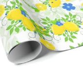 Blumenmuster Blau und Gelb Lemons Blumenmuster Geschenkpapier (Rolleneckpunkt)