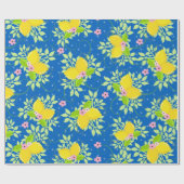 Blumenmuster Blau und Gelb Lemons Blumenmuster Geschenkpapier (Flach)