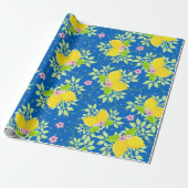 Blumenmuster Blau und Gelb Lemons Blumenmuster Geschenkpapier (Ungerollt)