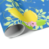 Blumenmuster Blau und Gelb Lemons Blumenmuster Geschenkpapier (Rolleneckpunkt)