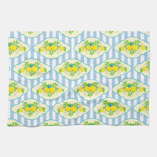 Blumenmuster Blau und Gelb Lemons Blumenmuster Geschirrtuch (Horizontal)
