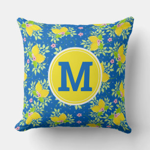 Blumenmuster Blau und Gelb Lemons Blumenmuster Kissen