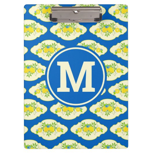 Blumenmuster Blau und Gelb Lemons Blumenmuster Klemmbrett (Vorderseite)