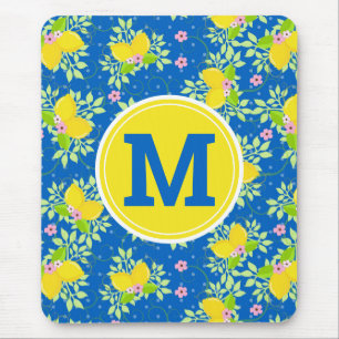 Blumenmuster Blau und Gelb Lemons Blumenmuster Mousepad
