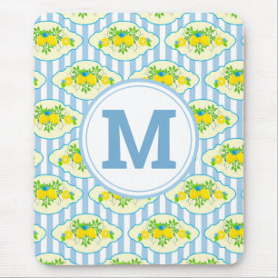 Blumenmuster Blau und Gelb Lemons Blumenmuster Mousepad