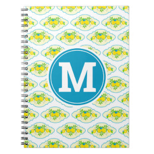 Blumenmuster Blau und Gelb Lemons Blumenmuster Notizblock