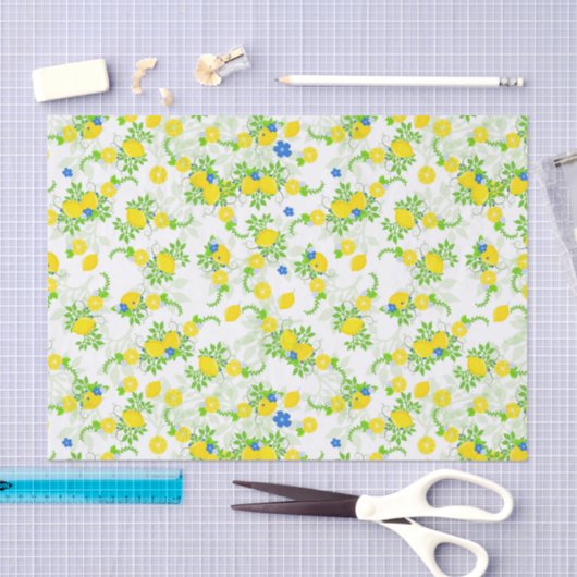 Blumenmuster Blau und Gelb Lemons Blumenmuster Seidenpapier (Handwerk)