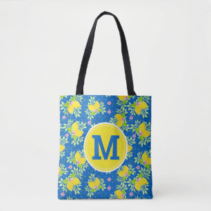 Blumenmuster Blau und Gelb Lemons Blumenmuster Tasche