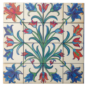 Blumenmuster Blau Und Orange Blumen Fliese