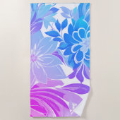 Blumenmuster, Blau und Rosa Strandtuch (Vorderseite)