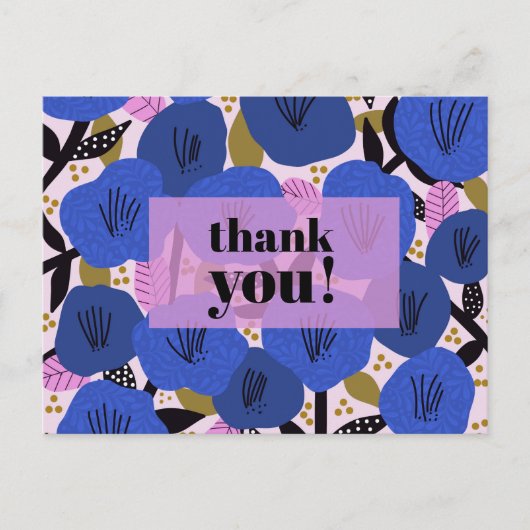 Blumenmuster Blau Vielen Dank Postcard Postkarte (Vorderseite)