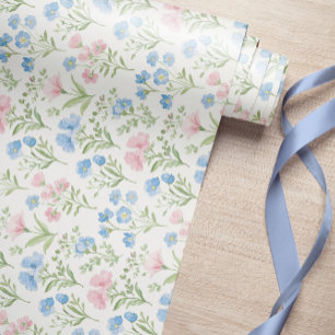 Blumenmuster Blau Wildblumen Geschenkpapier