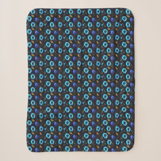 Blumenmuster blaue Blüten Sherpadecke (Vorderseite)