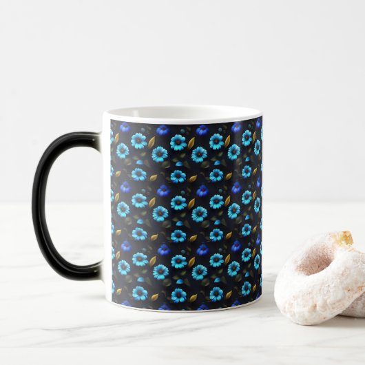 Blumenmuster blaue Blüten Verwandlungstasse (Mit Donut)