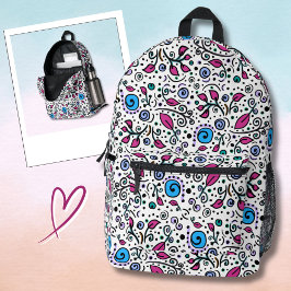 Blumenmuster blaue Wirbelbeere auf Weiß -  Bedruckter Rucksack