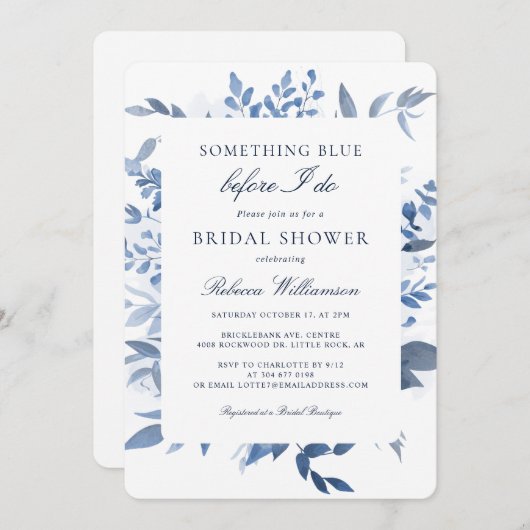 Blumenmuster - Blauer Wasserfarben-Brautparty Einladung (Vorne/Hinten)